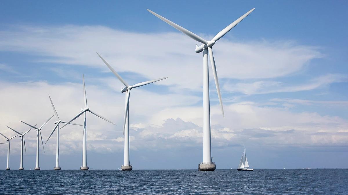 Offshore wind turbines over ocean waters